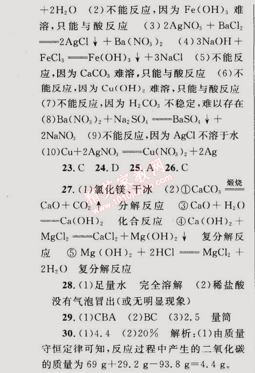 2015年同步轻松练习九年级化学下册人教版 综合差异性检测