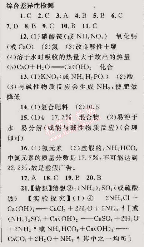 2015年同步轻松练习九年级化学下册人教版 综合差异性检测