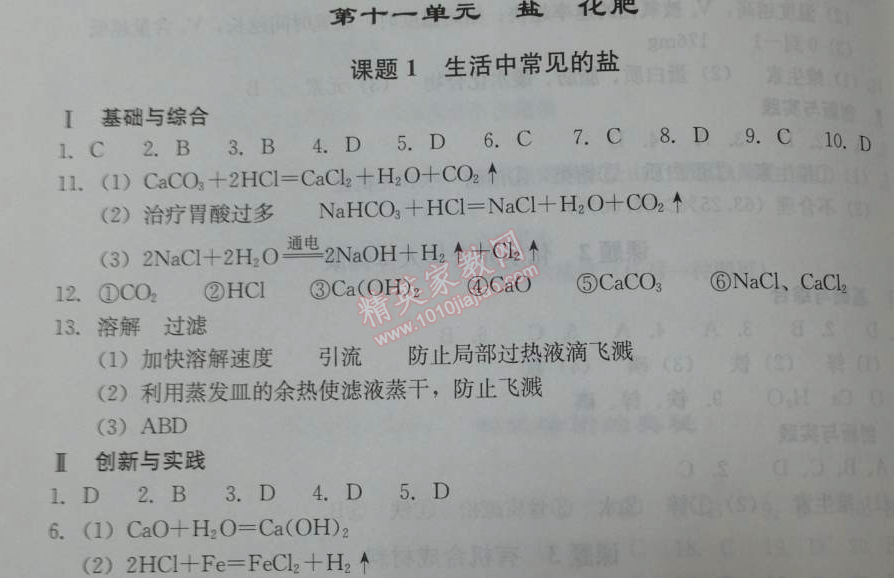 2014年學(xué)習(xí)探究診斷九年級化學(xué)下冊人教版 第十一單元