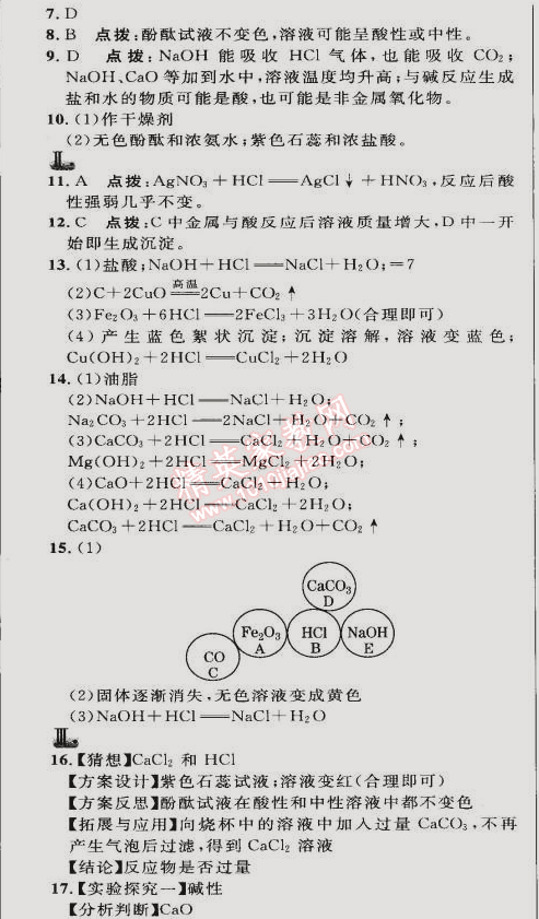 2015年综合应用创新题典中点九年级化学下册人教版 实验活动6