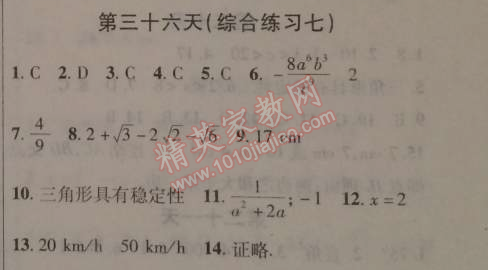 2015年快樂寒假八年級數(shù)學(xué)寒假作業(yè)北京課改版 36