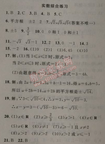 2014年新课改课堂作业八年级数学上册北京课改版 实数综合练习