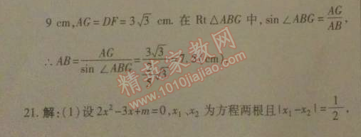 2014年高效課時通10分鐘掌控課堂九年級數(shù)學(xué)下冊北師大版 期中檢測卷