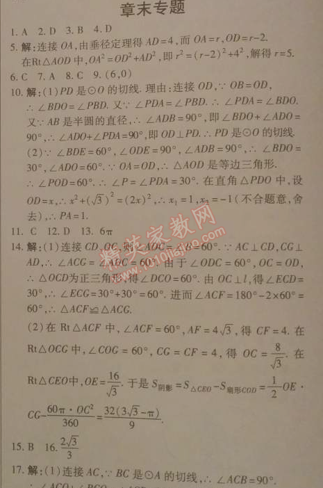 2014年高效課時(shí)通10分鐘掌控課堂九年級(jí)數(shù)學(xué)下冊(cè)北師大版 章末專題