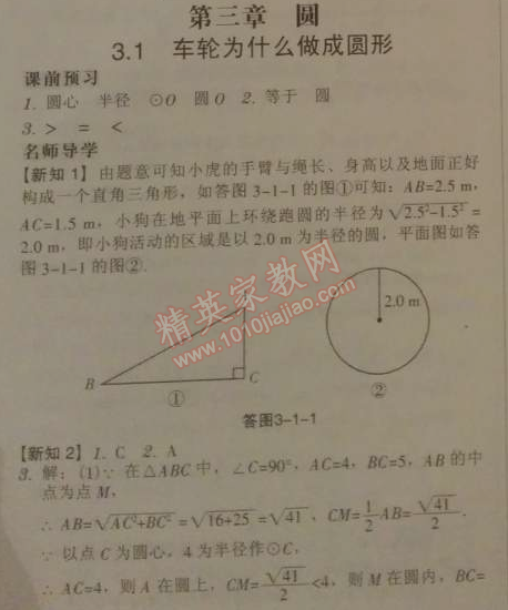 2014年广东学导练九年级数学下册北师大版 3.1