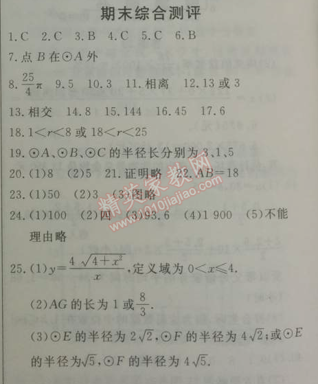 2014年鐘書金牌新教材全練九年級數(shù)學下冊滬教版 期末綜合測評