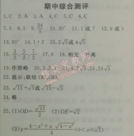 2014年鐘書(shū)金牌新教材全練九年級(jí)數(shù)學(xué)下冊(cè)滬教版 期中綜合測(cè)評(píng)