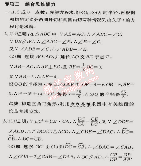 2015年綜合應(yīng)用創(chuàng)新題典中點(diǎn)九年級(jí)數(shù)學(xué)下冊(cè)滬科版 專項(xiàng)二