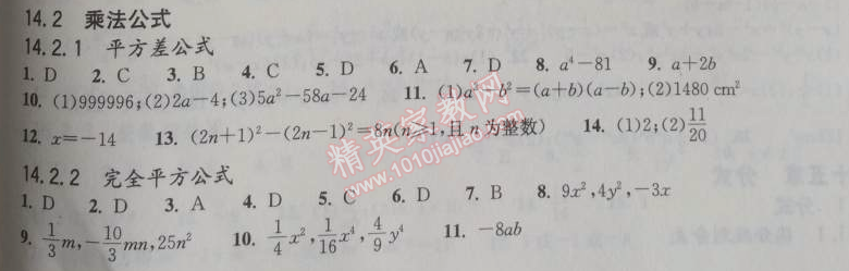 2014年長江作業(yè)本同步練習冊八年級數(shù)學上冊人教版 14.2