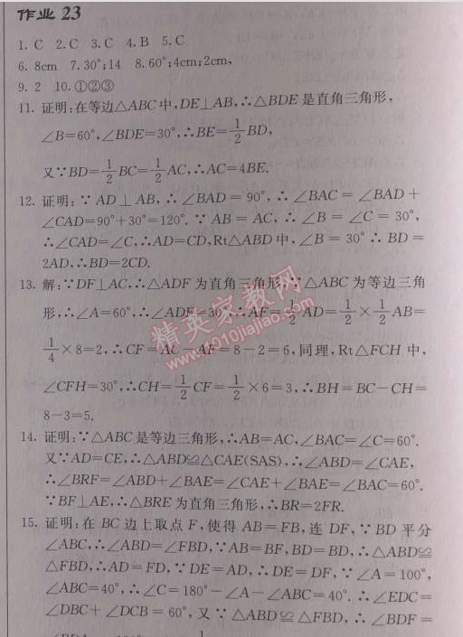 2014年啟東中學(xué)作業(yè)本八年級數(shù)學(xué)上冊人教版 作業(yè)二十三