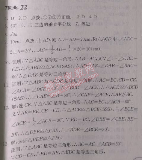 2014年啟東中學(xué)作業(yè)本八年級(jí)數(shù)學(xué)上冊人教版 作業(yè)二十二