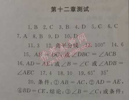 2015年期末寒假大串联八年级数学人教版 第十二章测试