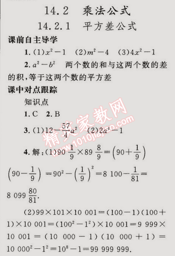 2014年同步輕松練習(xí)八年級(jí)數(shù)學(xué)上冊(cè)人教版 14.2.1