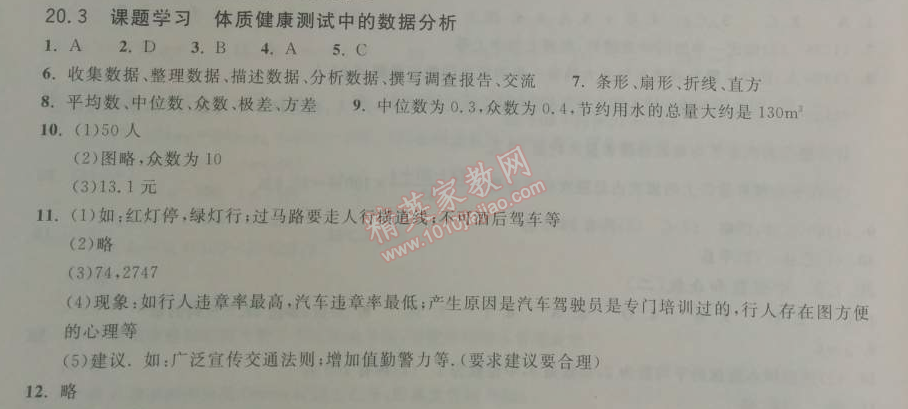 2014年长江作业本同步练习册八年级数学下册人教版 第二十章