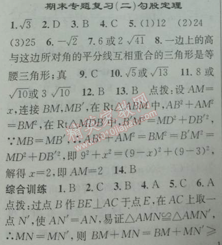 2014年黄冈金牌之路练闯考八年级数学下册人教版 期末专题复习二