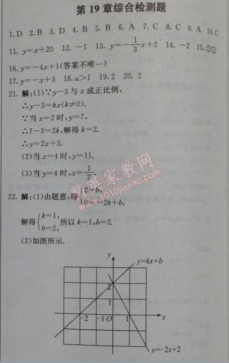 2014年1加1輕巧奪冠優(yōu)化訓(xùn)練八年級數(shù)學(xué)下冊人教版銀版 19章綜合檢測題