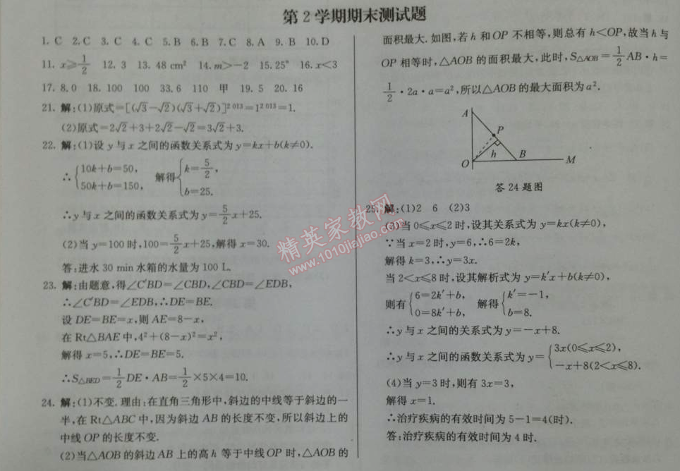 2014年1加1輕巧奪冠優(yōu)化訓練八年級數(shù)學下冊人教版銀版 期末測試題