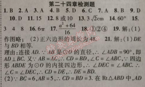 2014年课时掌控九年级数学上册KSRJ版 第二十四章检测题