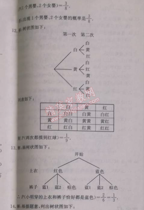 2014年啟東中學(xué)作業(yè)本九年級數(shù)學(xué)上冊人教版 作業(yè)五十一