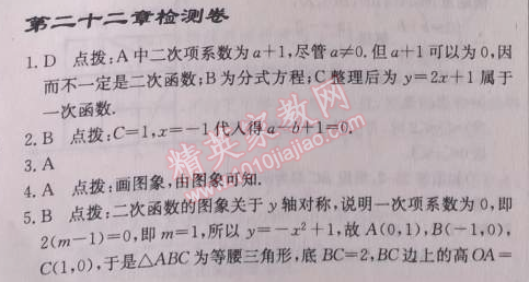 2014年啟東中學作業(yè)本九年級數學上冊人教版 二十二章檢測卷