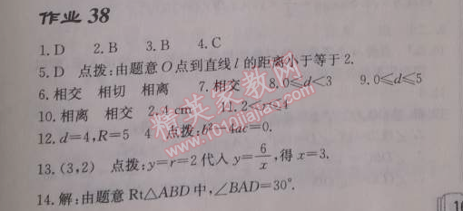 2014年启东中学作业本九年级数学上册人教版 作业三十八