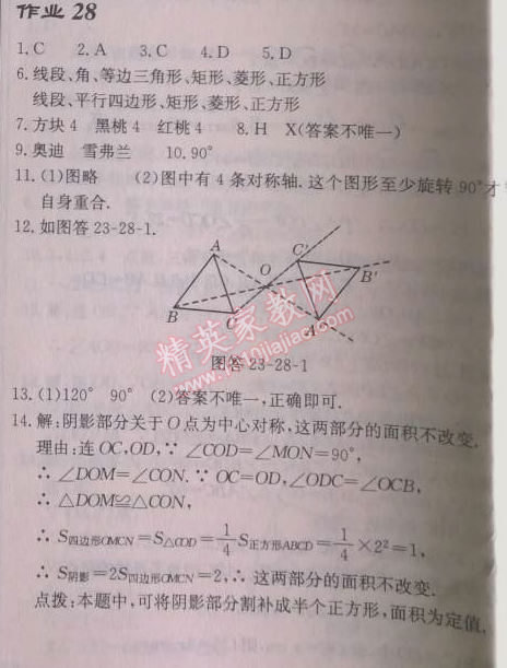 2014年啟東中學(xué)作業(yè)本九年級(jí)數(shù)學(xué)上冊(cè)人教版 作業(yè)二十八