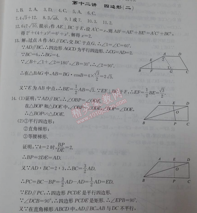 2014年學(xué)習(xí)探究診斷基礎(chǔ)與綜合九年級(jí)數(shù)學(xué)全一冊(cè)人教版 第十二講