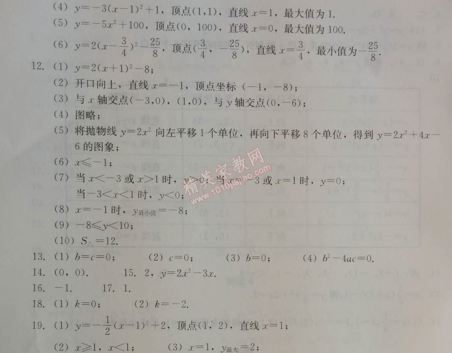 2014年学习探究诊断九年级数学上册人教版 测试五