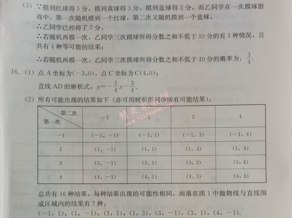 2014年学习探究诊断九年级数学上册人教版 测试四