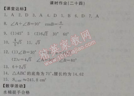 2014年全品学练考九年级数学下册华师大版 课时作业二十四