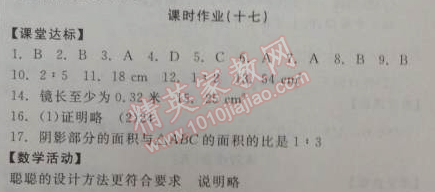 2014年全品学练考九年级数学下册华师大版 课时作业十七