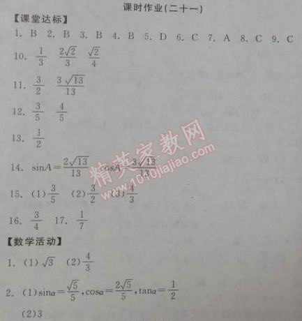 2014年全品学练考九年级数学下册华师大版 课时作业二十一