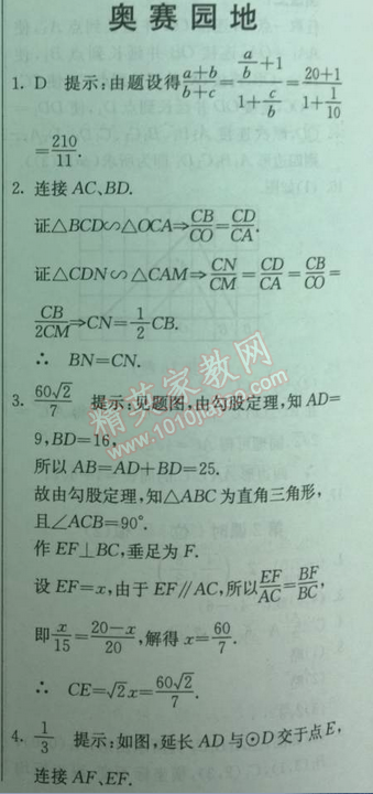 2014年实验班提优训练九年级数学下册人教版 奥赛园地