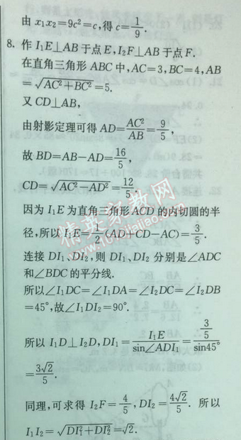 2014年实验班提优训练九年级数学下册人教版 奥赛园地