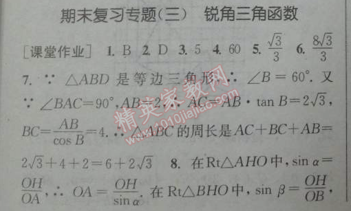 2014年通城学典课时作业本九年级数学下册人教版 专题三