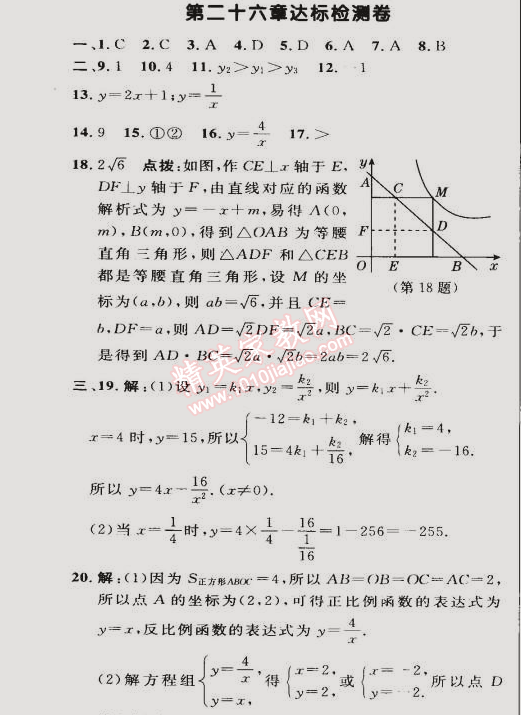 2015年綜合應(yīng)用創(chuàng)新題典中點(diǎn)九年級(jí)數(shù)學(xué)下冊(cè)人教版 第二十六章達(dá)標(biāo)檢測(cè)卷