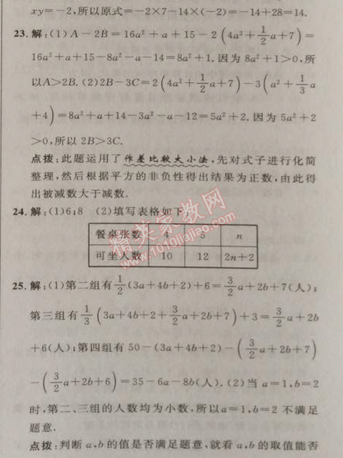 2014年综合应用创新题典中点七年级数学上册人教版 第二章达标测试卷