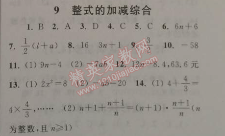 2015年藍天教育寒假優(yōu)化學(xué)習(xí)七年級數(shù)學(xué)人教版 9