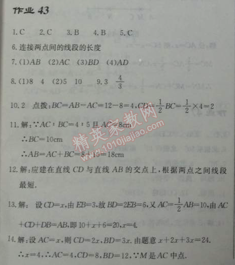 2014年启东中学作业本七年级数学上册人教版 作业43