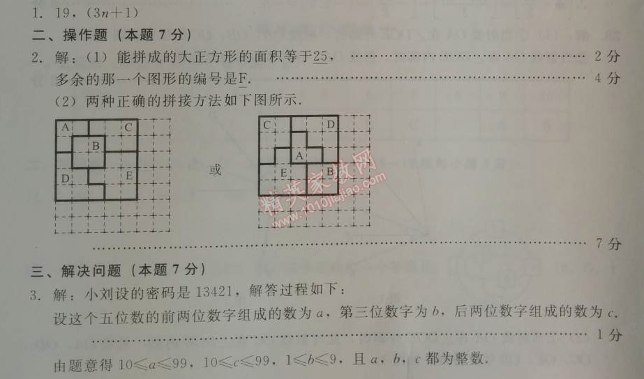 2014年學(xué)習(xí)探究診斷七年級數(shù)學(xué)上冊人教版 期末綜合測試一