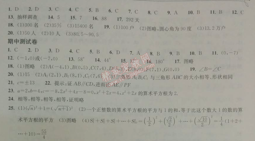 2014年長(zhǎng)江作業(yè)本同步練習(xí)冊(cè)七年級(jí)數(shù)學(xué)下冊(cè)人教版 單元檢測(cè)題