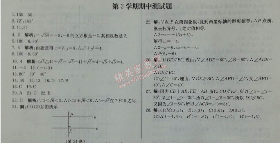 2014年1加1轻巧夺冠优化训练七年级数学下册人教版银版 期中测试题