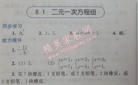 2014年人教金學(xué)典同步解析與測(cè)評(píng)七年級(jí)數(shù)學(xué)下冊(cè)人教版 8.1