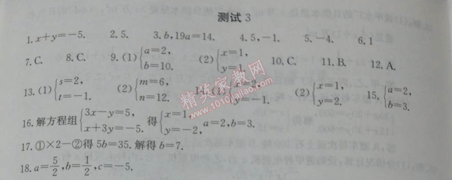 2014年學(xué)習(xí)探究診斷七年級數(shù)學(xué)下冊人教版 測試三