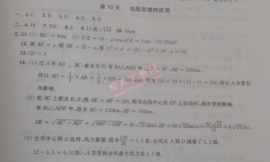 2015年優(yōu)化學(xué)習(xí)寒假20天八年級(jí)數(shù)學(xué)江蘇版 10