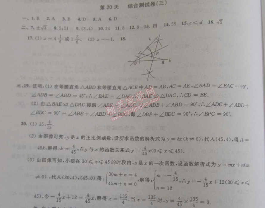 2015年優(yōu)化學(xué)習(xí)寒假20天八年級數(shù)學(xué)江蘇版 20