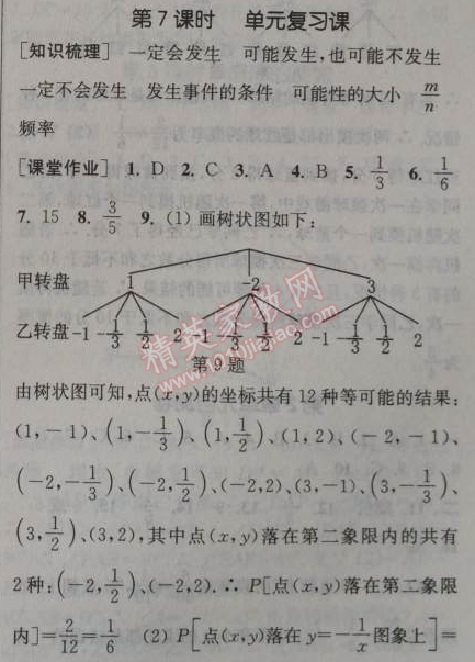 2014年通城學(xué)典課時作業(yè)本九年級數(shù)學(xué)全一冊浙教版 第七課時