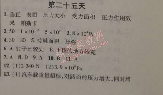 2015年快樂寒假八年級物理北京課改版 第二十五天