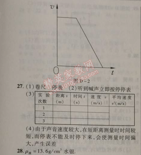 2014年新課改課堂作業(yè)八年級(jí)物理上冊(cè)北京課改版 期中測(cè)試