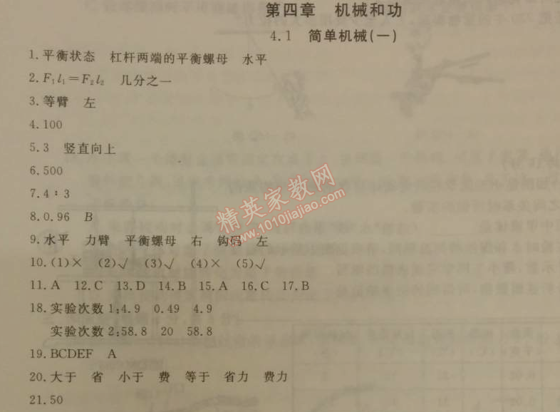 2014年鐘書(shū)金牌新教材全練八年級(jí)物理下冊(cè)滬教版 第四章